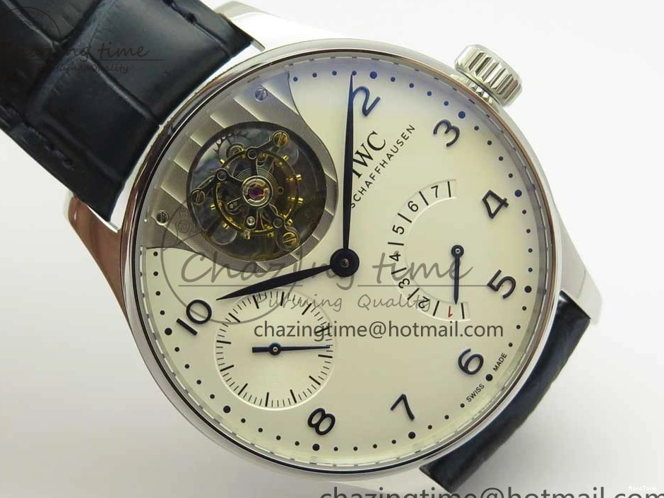 MIROTIME 0506 Portuguese Tourbillon IW5046 SS ZF Best Edition White Dial Blue Markers on Blue Leather Strap Fashionable 7149
